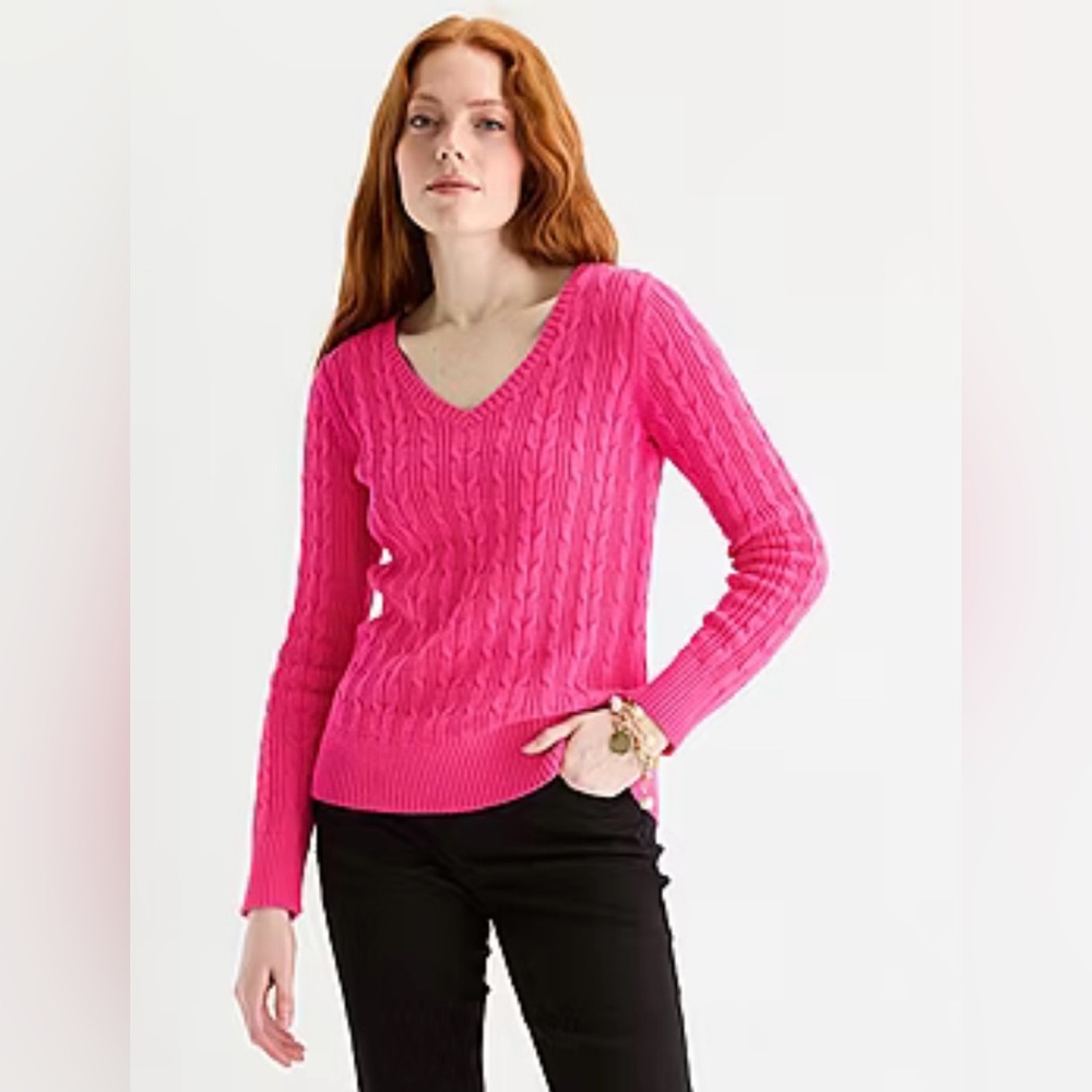 St. John's Bay Women’s V-Neck Long Sleeve Cable Knit Venus Pink Pullover Sweater